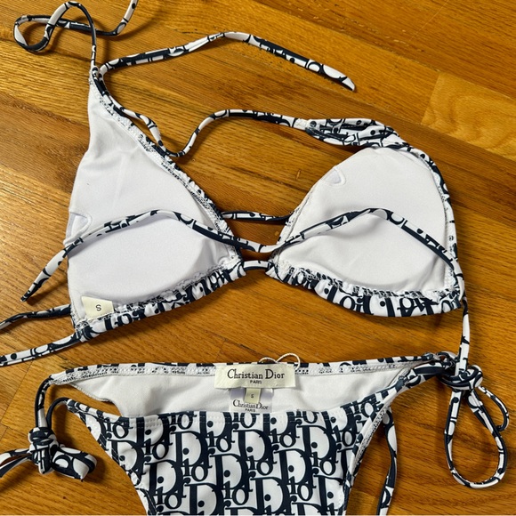 Dior White & Black Logo Tie Triangle Bikini - Picture 2 of 4